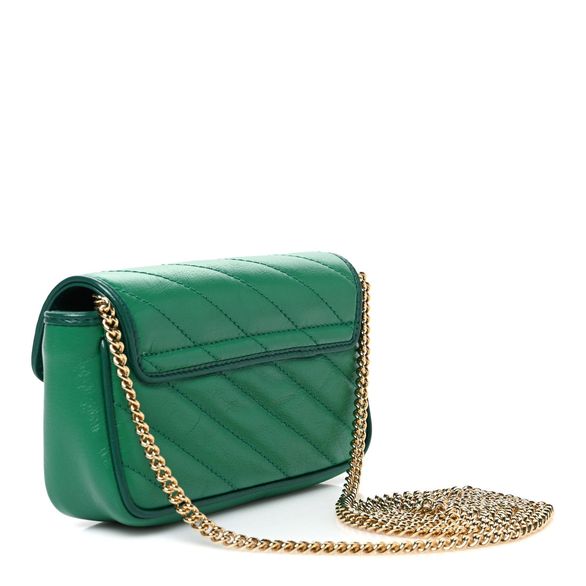 Azalea Calfskin Enamel Matelasse Diagonal Super Mini Torchon GG Marmont Shoulder Bag New Shamarock Emerald