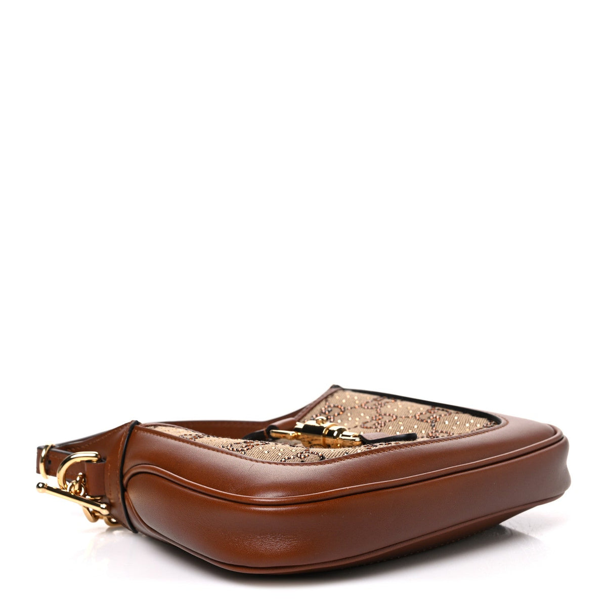 New Canvas Charisma Calfskin Crystal GG Monogram Mini Jackie 1961 Hobo Camel Ebony