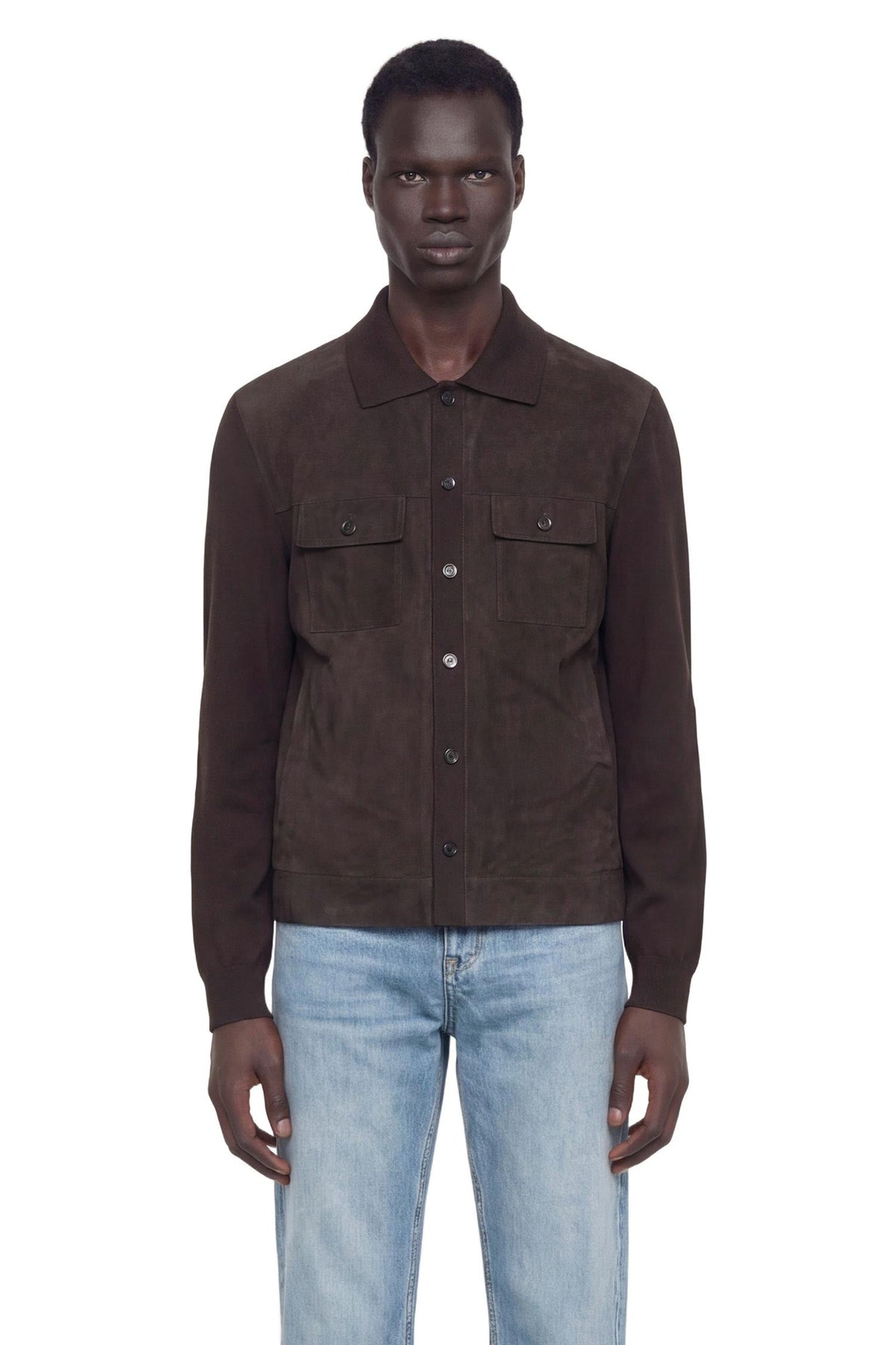 Suede and Silk Cotton Knit Overshirt