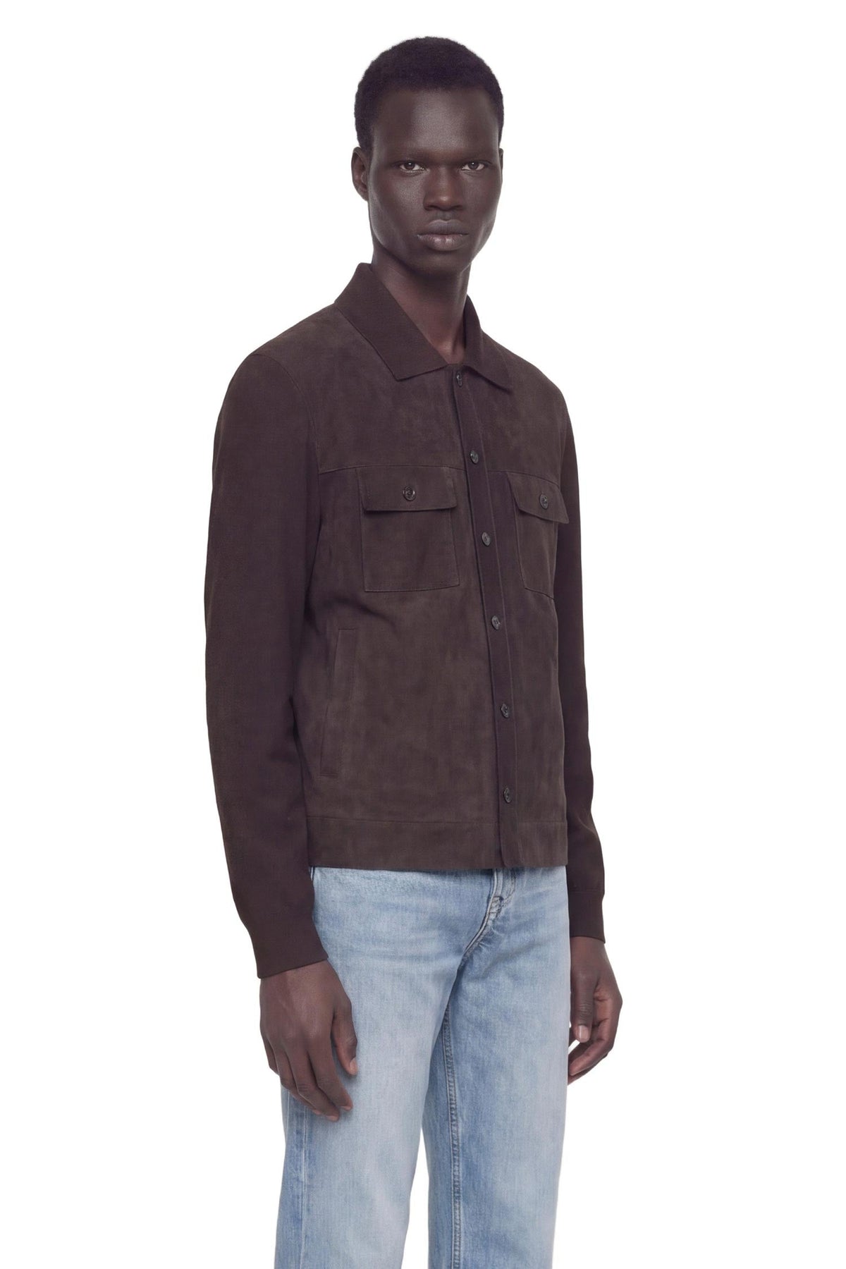 Suede and Silk Cotton Knit Overshirt
