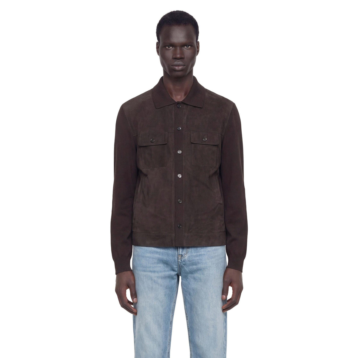 Suede and Silk Cotton Knit Overshirt